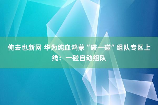 俺去也新网 华为纯血鸿蒙“碰一碰”组队专区上线：一碰自动组队